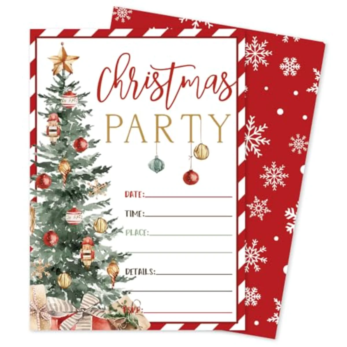 25 Sets Christmas Invitations Red Stripe Xmas Tree Invitation Cards with