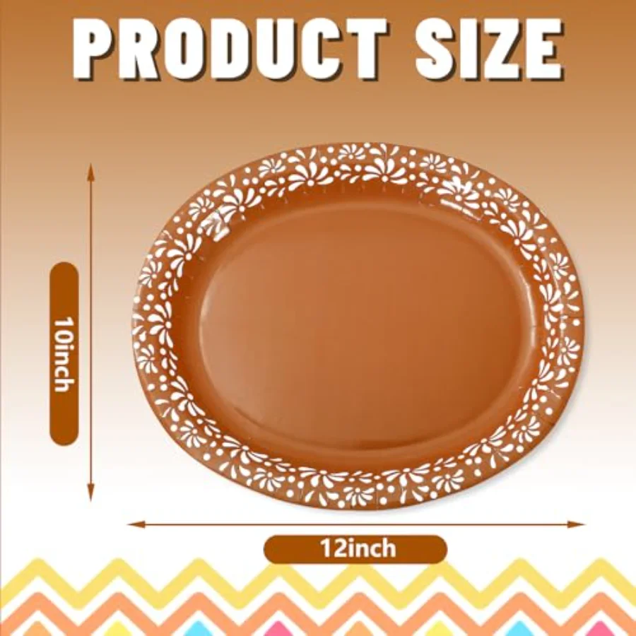 50 Pcs Cielito Lindo Paper Plates 12 x 10 Inch Platos De Barro Mexicanos, view 2