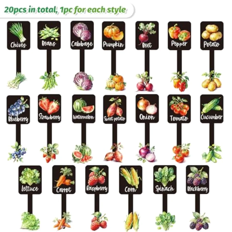 20Pcs Watercolor Vegetable Fruit Plant Label Signs, view 3