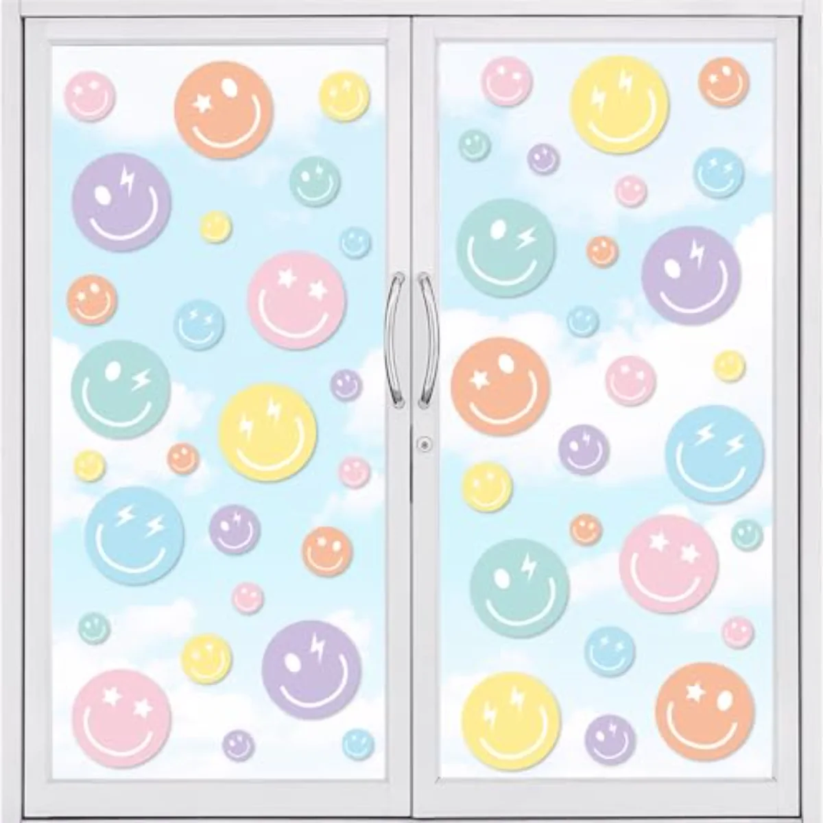 9 Sheet Smile Face Window Cling Back to School Pastel Preppy Smile Pattern