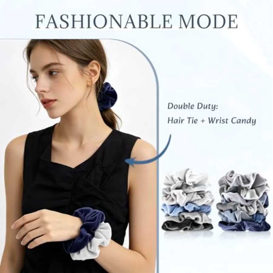 12Pcs Blue Gray Theme Hair Scrunchies Velvet Elastics Scrunchy Bobbles, view 4