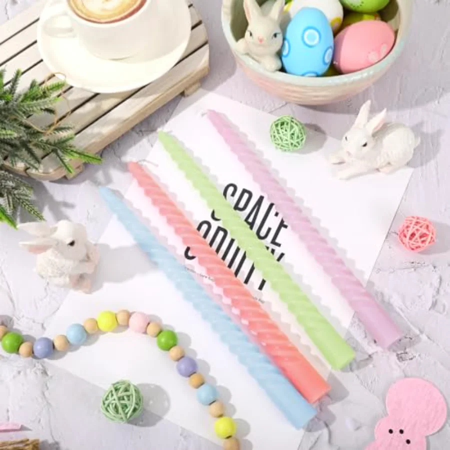 8Pcs 10 Inch Easter Pastel Spiral Taper Candles Dripless Twisted Wax, view 4