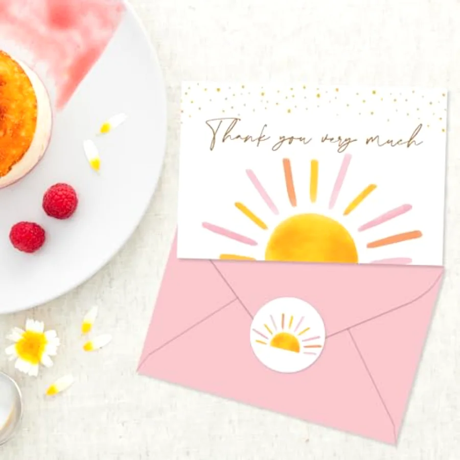 30 Packs Baby Shower Thank You Cards Greeting Card Pink Boho Sun Sunshine, view 4