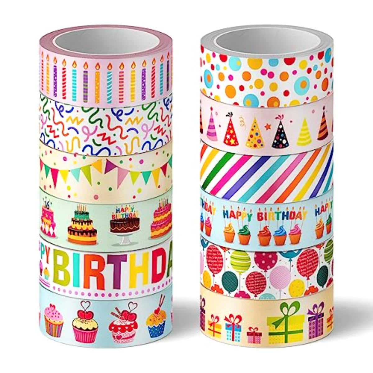 12 Roll Happy Birthday Washi Tape Cartoon Colorful Cake Candles Washi