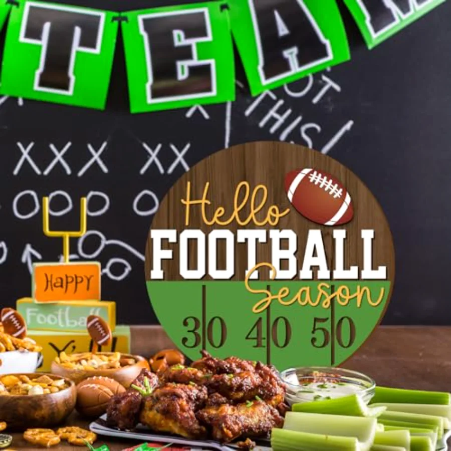 Football Wooden Hanging Sign Hello Football Season Wall Plaque Sports Game, view 3