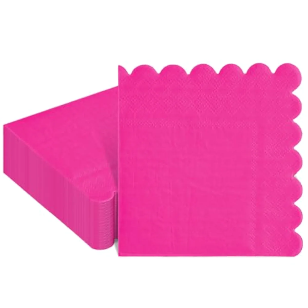 100 Pcs Hot Pink Cocktail Napkins Scalloped Paper Napkin Thick Disposable