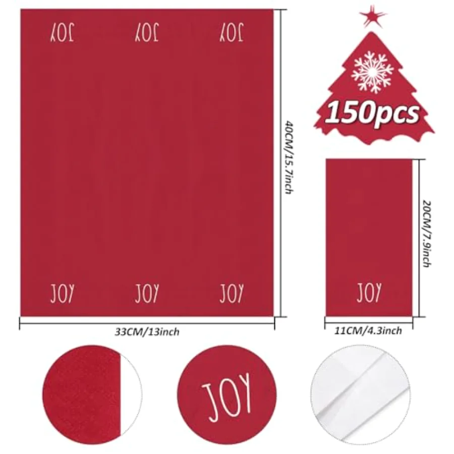 150 Pcs Christmas Guest Napkins Red Green White Merry Christmas Paper, view 2