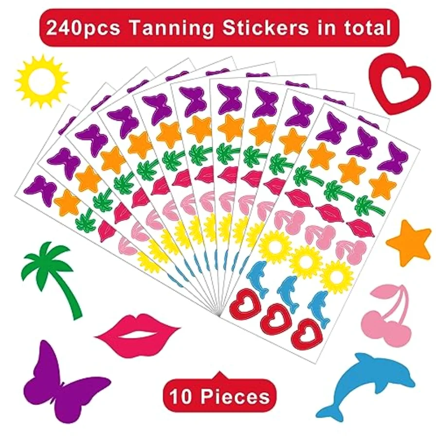 240 Pcs Tanning Sunbathing Stickers Sun Dolphin Butterfly Cherry Tree, view 2