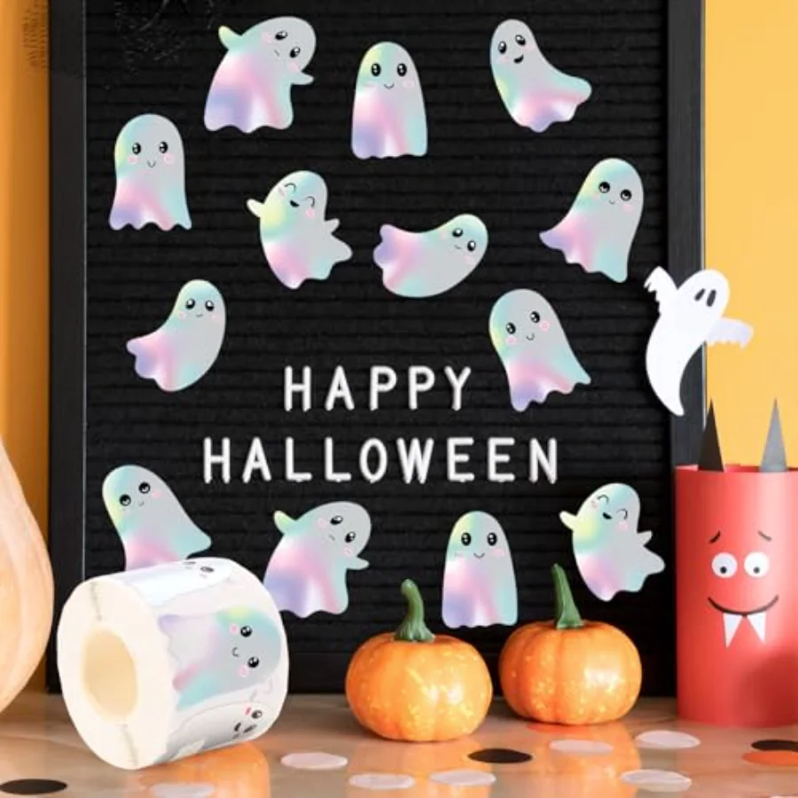 Halloween Ghost Stickers Roll Holographic Dancing Ghost Seal Stickers, view 4