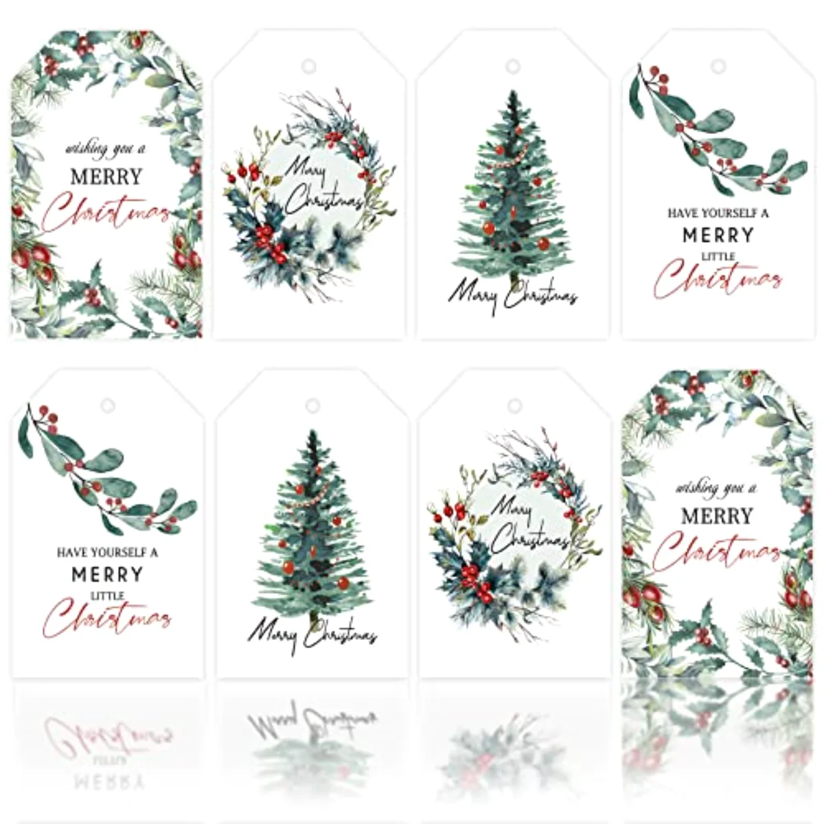 100Pcs Christmas Tags with 30m / 98.4ft Hemp Rope Watercolor Plants