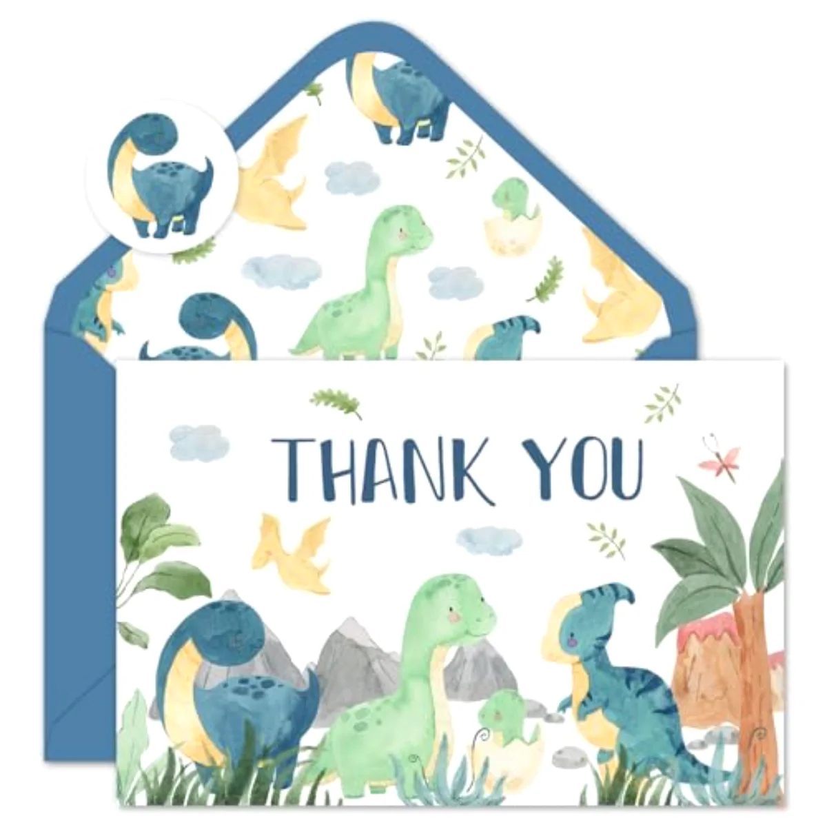 50 Pack Dinosaur Thank You Cards Boxed Watercolor Greeting Cards with