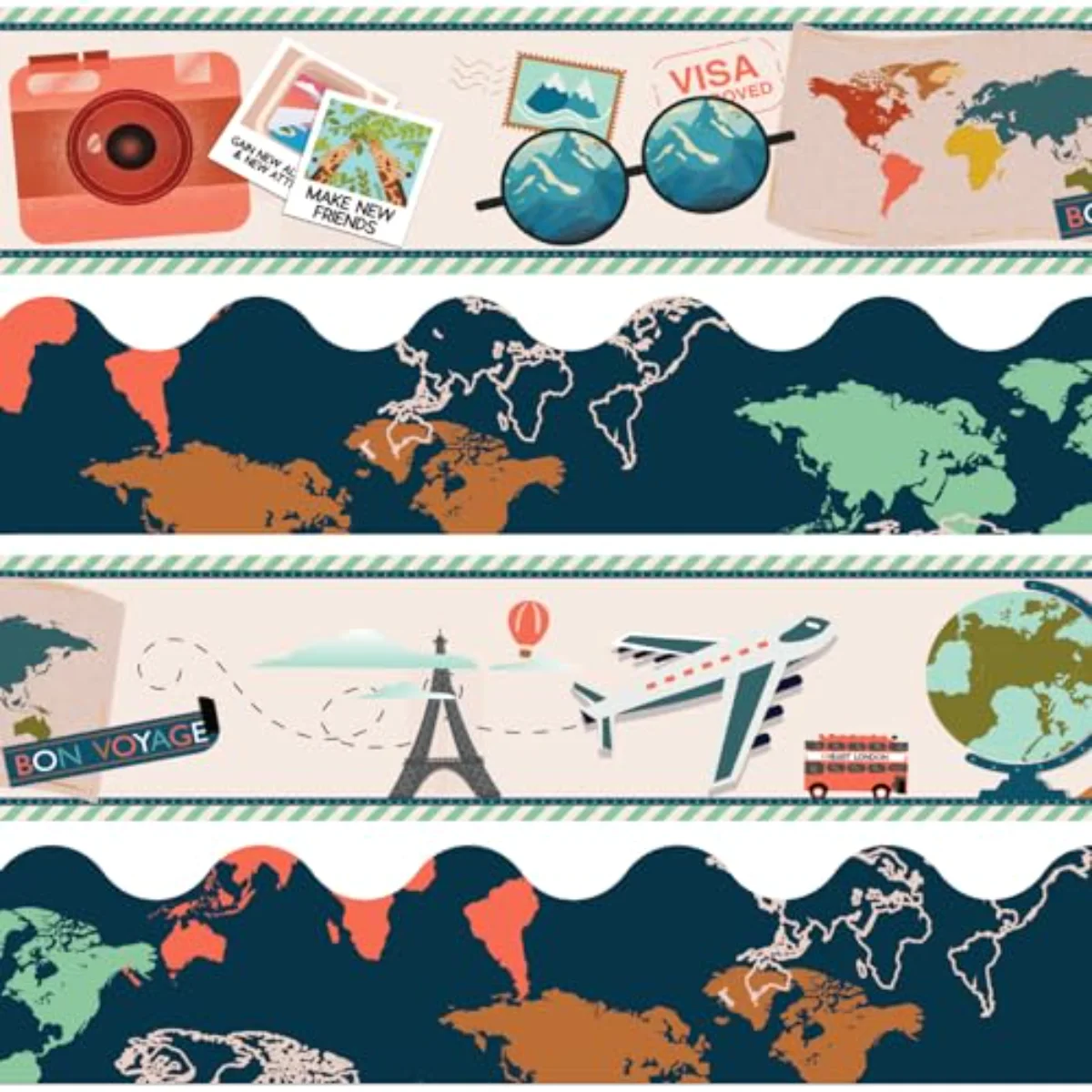 70.8Ft Let's Explore World Map Bulletin Board Borders Travel The Map