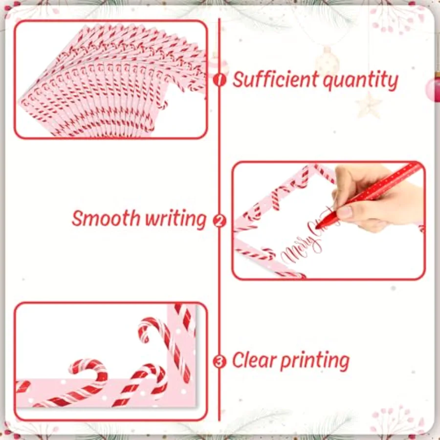 80 Sheet Christmas Stationery Paper Letterhead Pink Xmas Candy Cane, view 3
