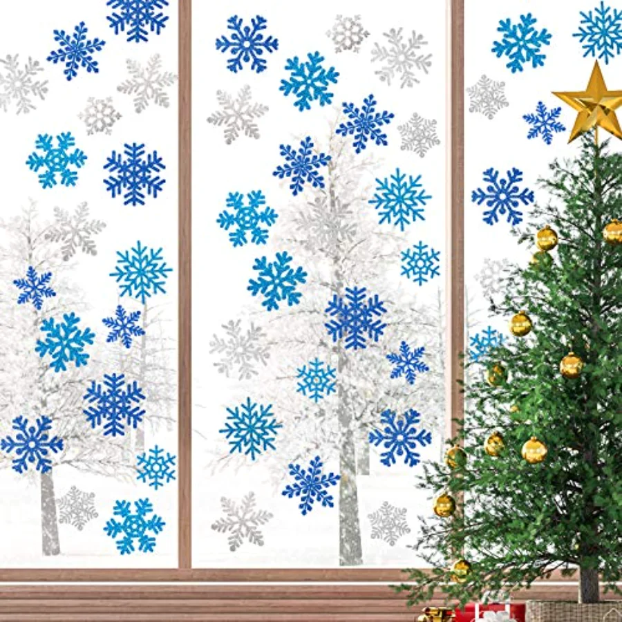 Snowflake Cut-Outs 48Pcs Glitter Blue Silver Snowflake Cutouts, view 4