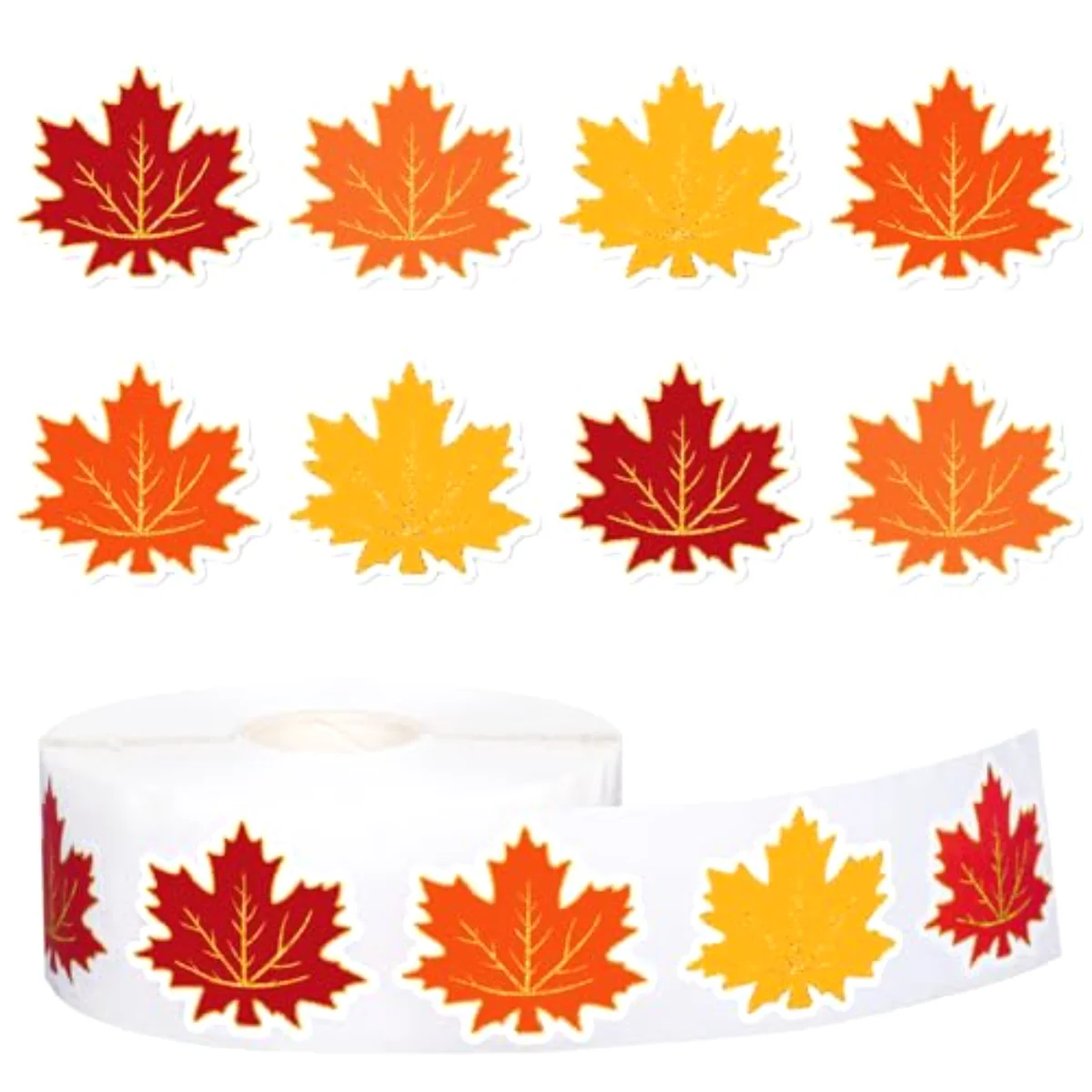 1000 Pcs Fall Thanksgiving Leaves Stickers Roll Gold Rim Maple Leaf