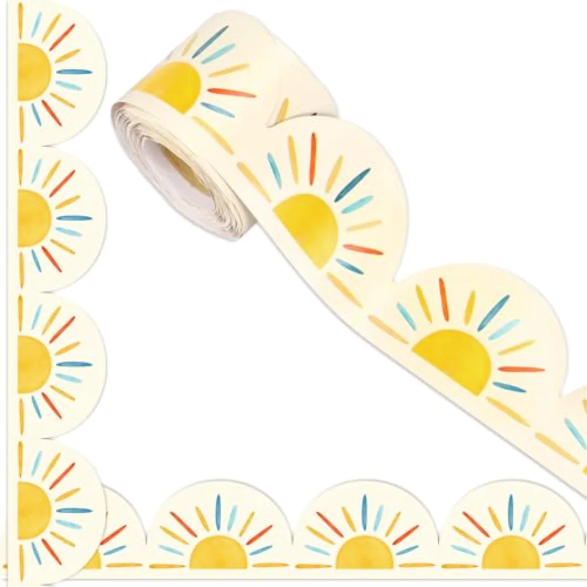 65.6 Ft Boho Sun Bulletin Board Border Blue Yellow Sunshine Scalloped Die