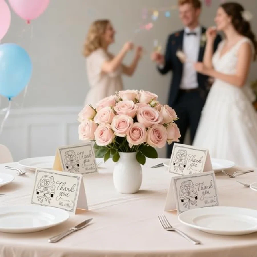 24 Pack Wedding Thank You Cards Black The New Mr & Mrs Car Cake, view 3