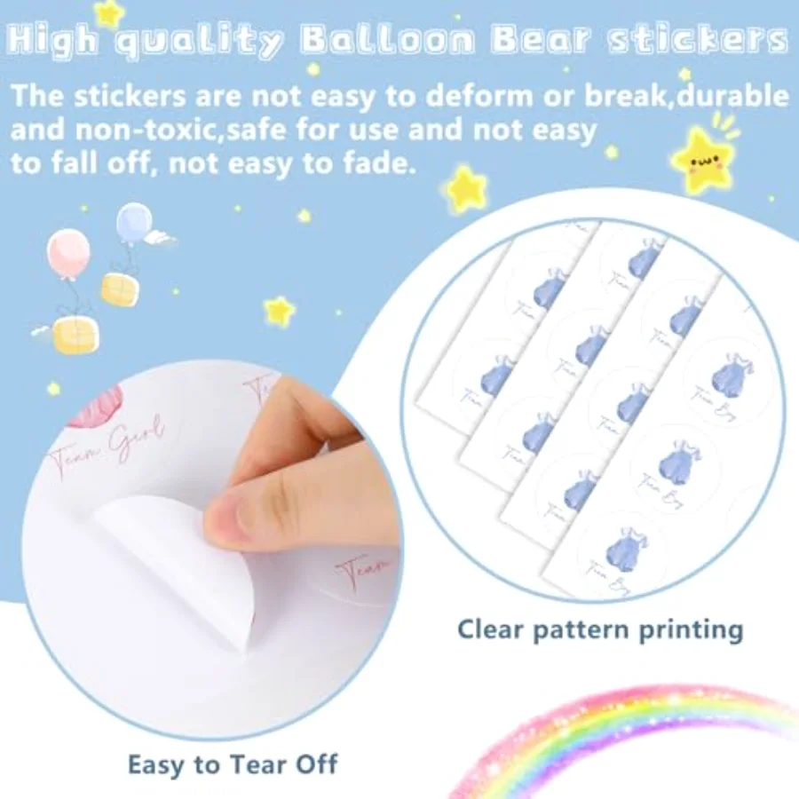 120Pcs Baby Clothes Gender Reveal Stickers Watercolor Pink Team Boy Team, view 3