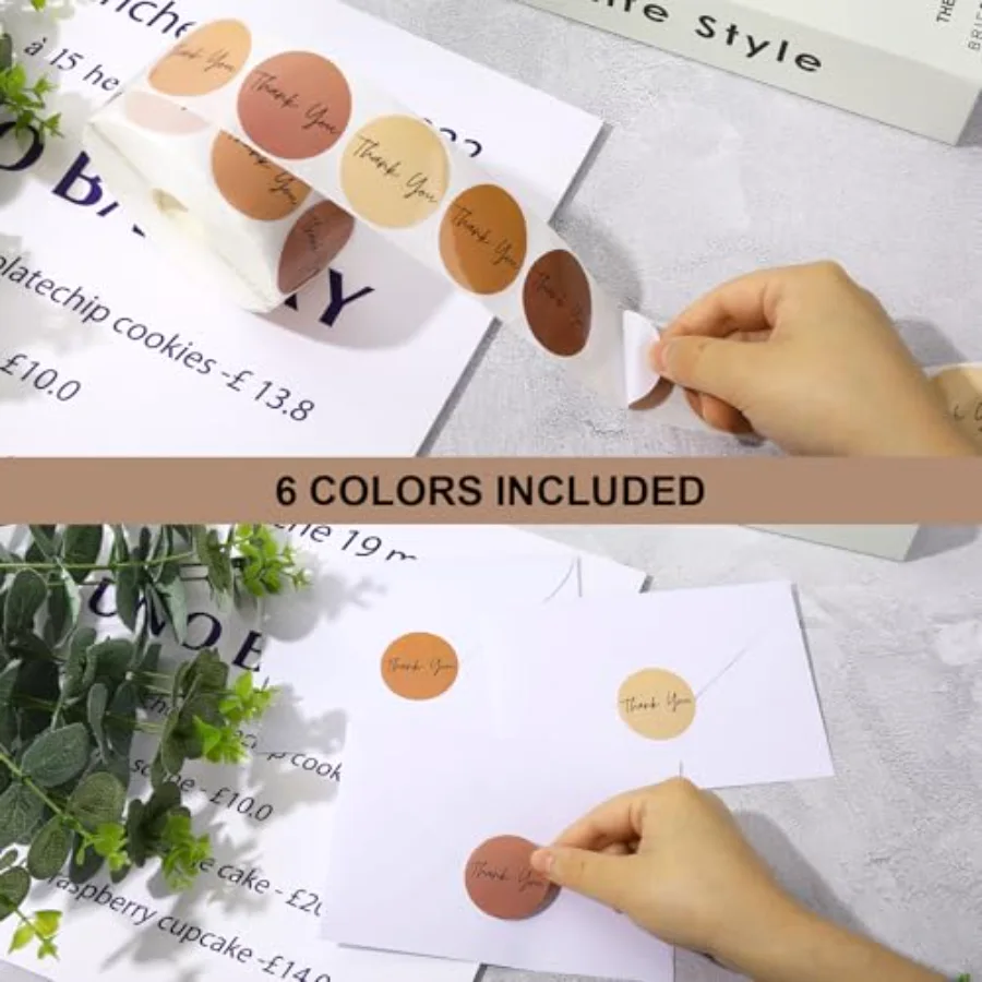 1000Pcs Brown Thank You Stickers 6 Colors Paper Decals Fall Adhesive Seal, view 3