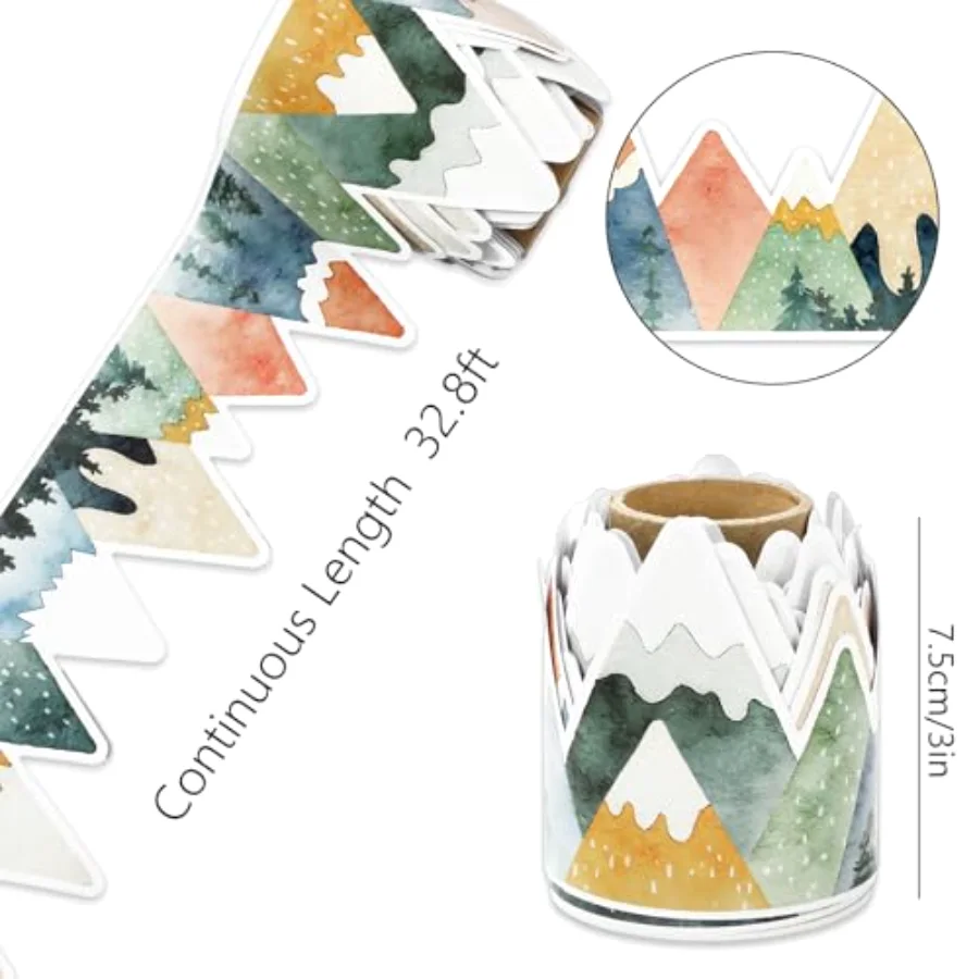 Mountain Bulletin Board Border Watercolor Green Mountains Die Cut Trim, view 2