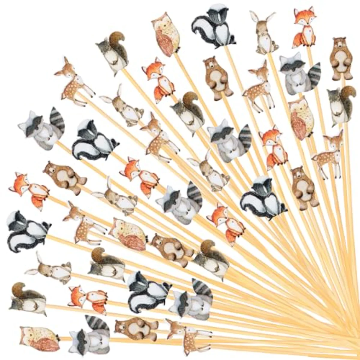 120 Pcs Woodland Animals Cocktail Picks 8 Styles Cute Jungle Animals