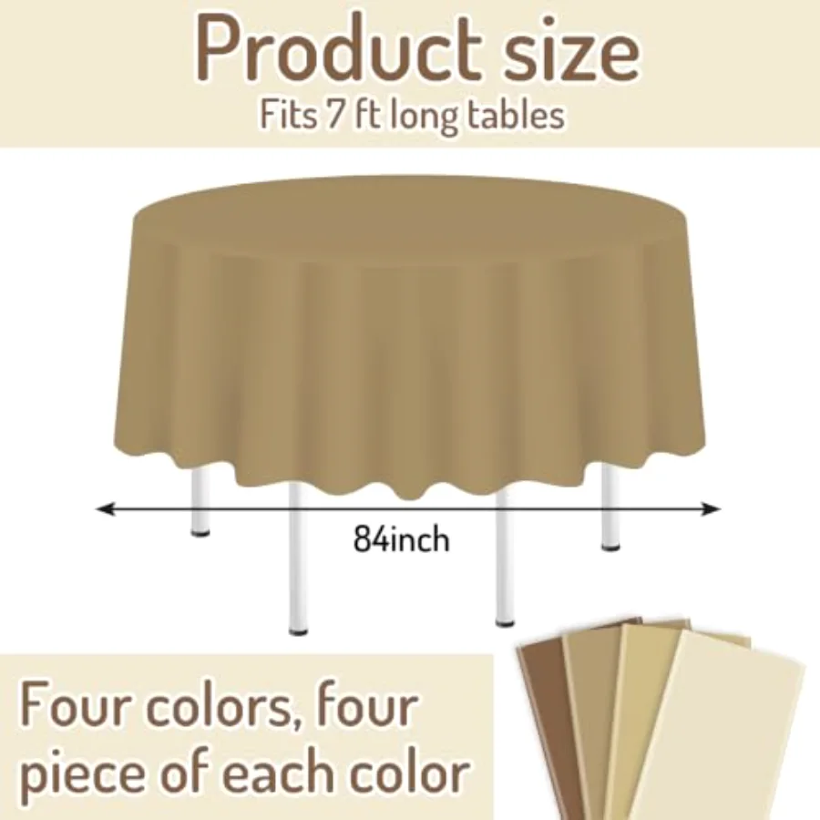 16 Pcs Brown Gradient Plastic Tablecloth 4 Colors Round Table Cover, view 2