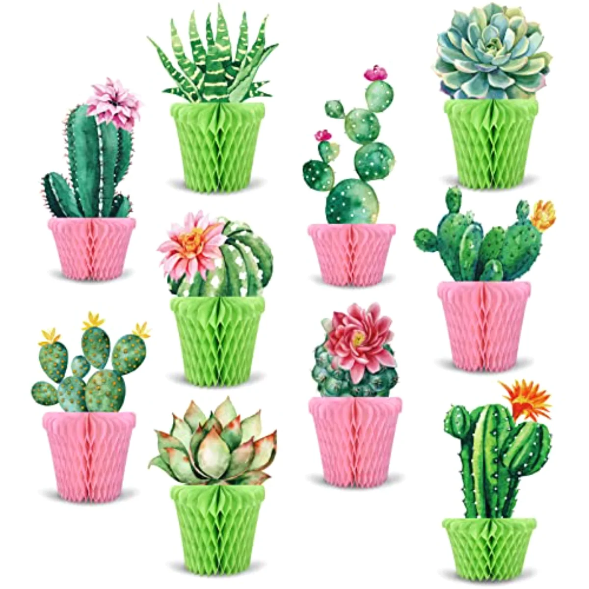 10Pcs Cactus Honeycomb Table Centerpieces Potted Succulent Paper Decor