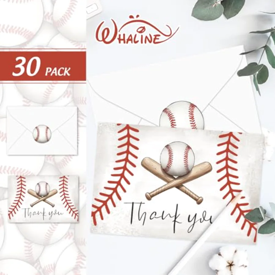 30 Pcs Baseball Thank You Cards Greeting Cards Vintage Baseball Note Card, view 3