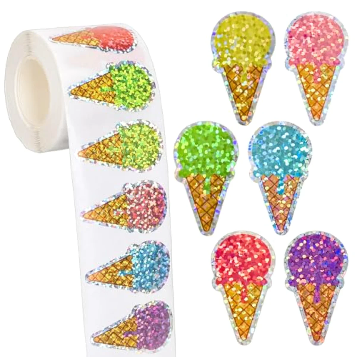 Summer Ice Cream Stickers Roll Holographic Ice Cream Cone Seal Stickers