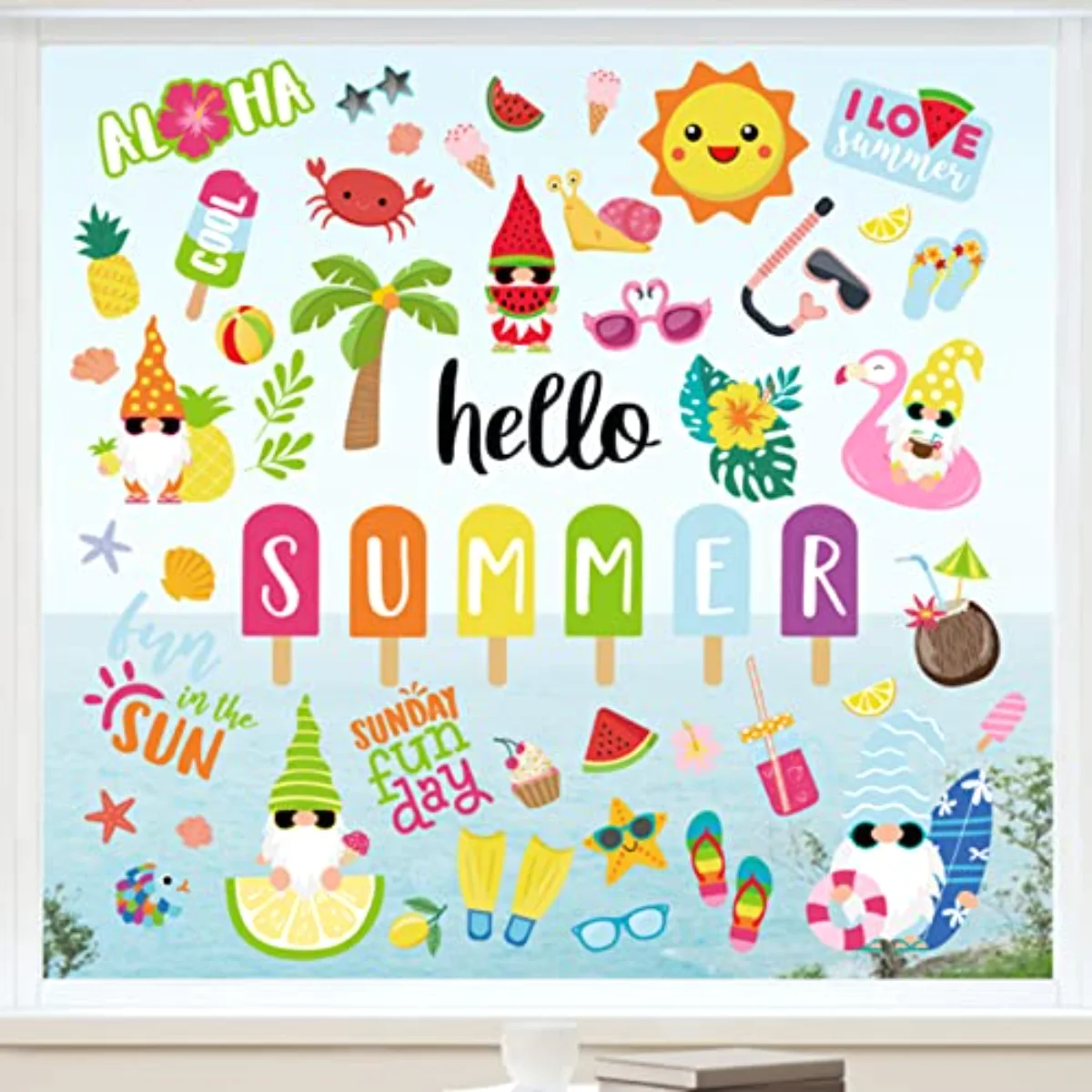 9 Sheets Summer Window Clings