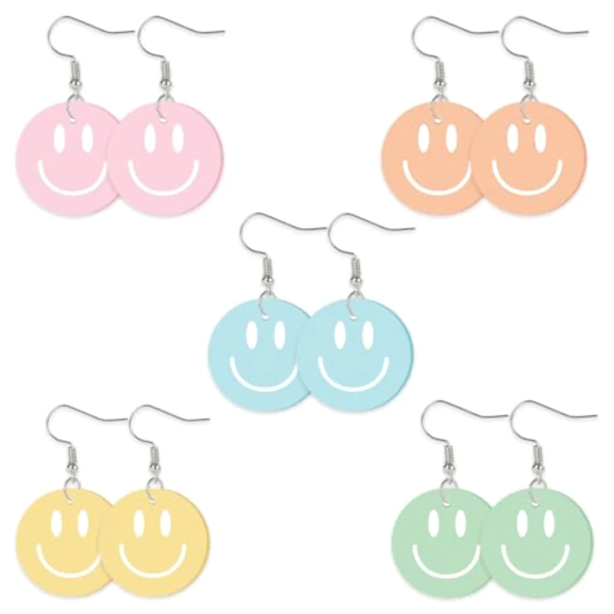 5 Pairs Smile Face Acrylic Earrings Pastel Smile Face Dangle Earrings