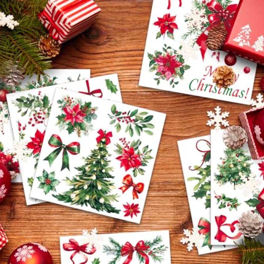 12 Sheet Christmas Rub on Transfer for Crafts Rub on Transfer Stickers Red, view 4