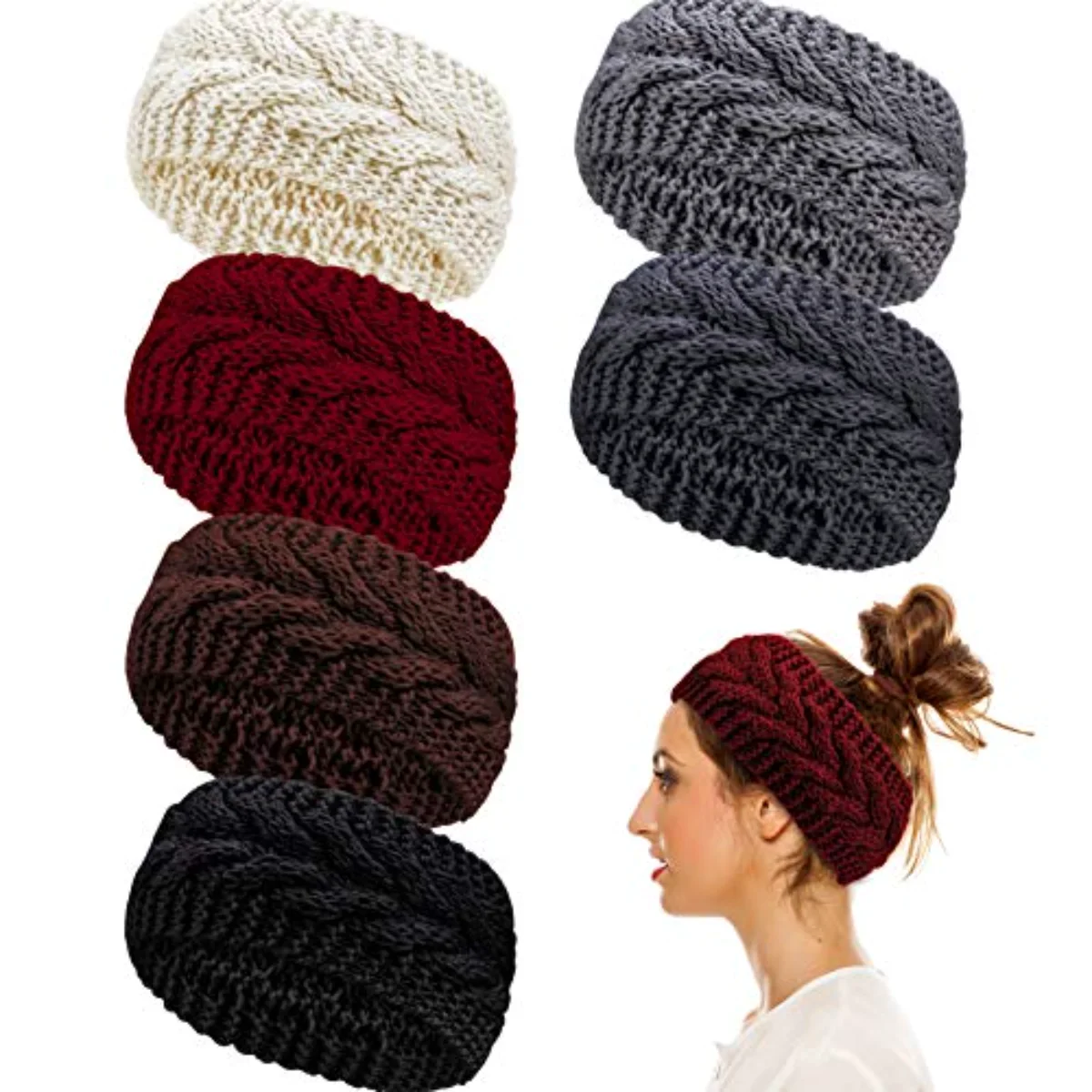 6 Pieces Twist Knitted Headbands Winter Ear Warmers