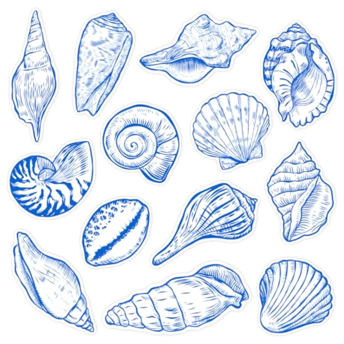 13Pcs Blue Seashell Bathroom Non Slip Stickers Waterproof Anti Slip