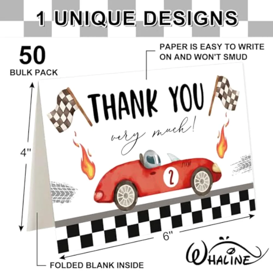 50 Pack Race Car Thank You Cards Red Racing Theme Greeting Card with, view 2