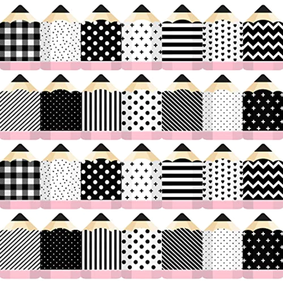 80FT Black White Bulletin Board Border Sticker 70 Pcs Pencil Border Trim
