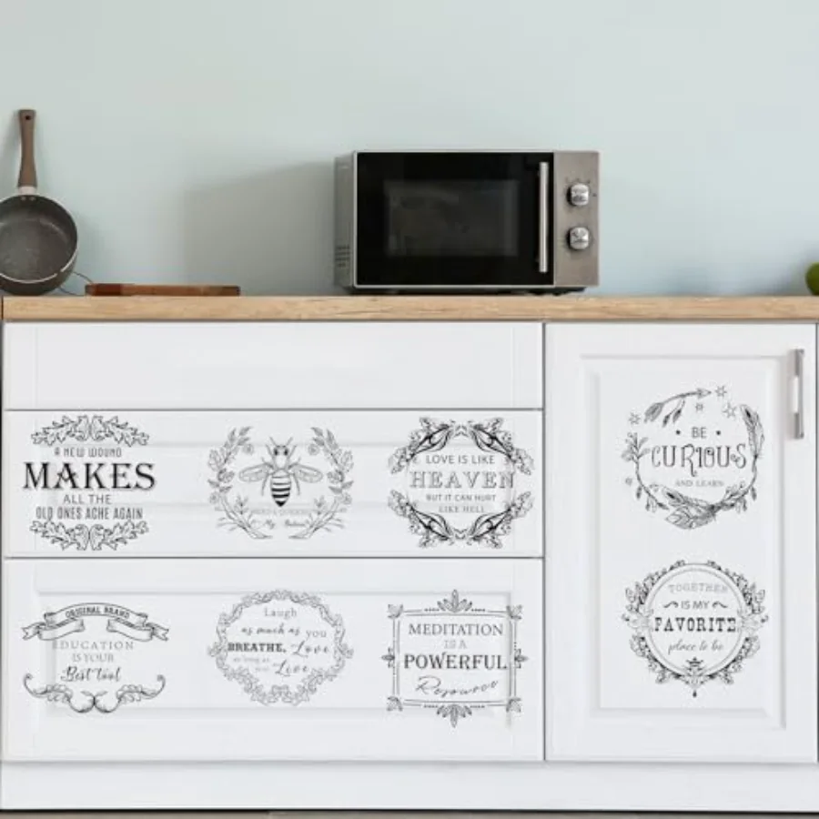 11 Sheets Vintage Word Rub on Transfer for Crafts Black Warm Letters Rub, view 4