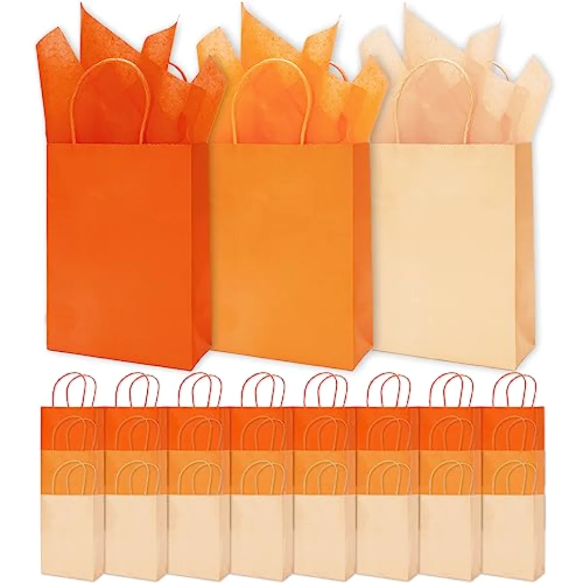 Orange Party Favor Bags 24 Pcs Paper Gift Bag with Handles Fall Grocery