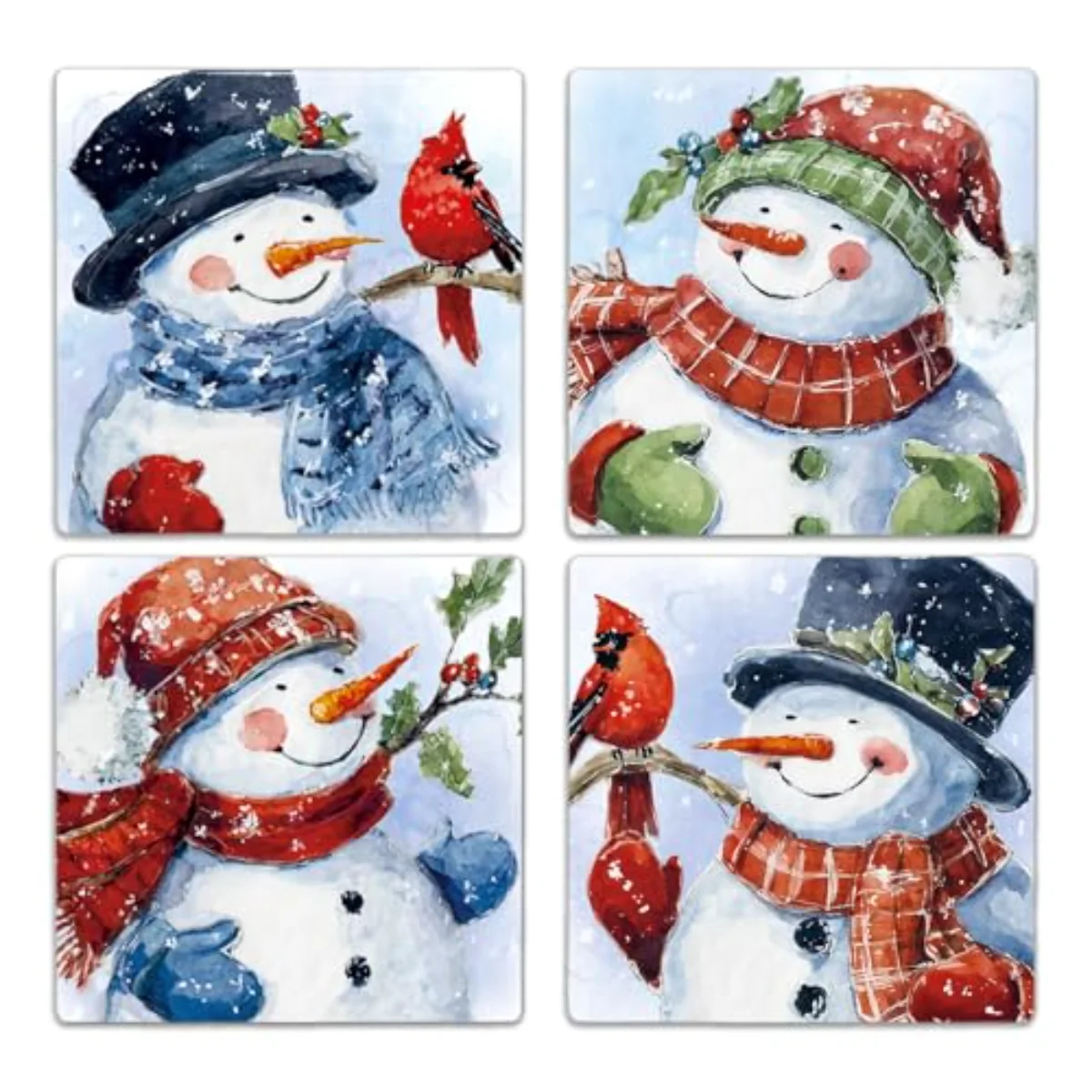 Vintage Christmas Coasters Drink Coasters Retro Winter Snowman Square