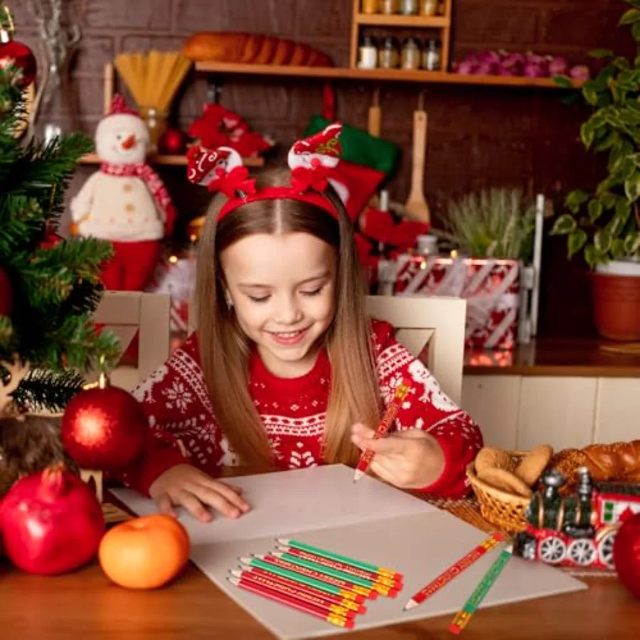 50Pcs Christmas Short Pencils with Erasers Gold Foil Merry Christmas Wood, view 4