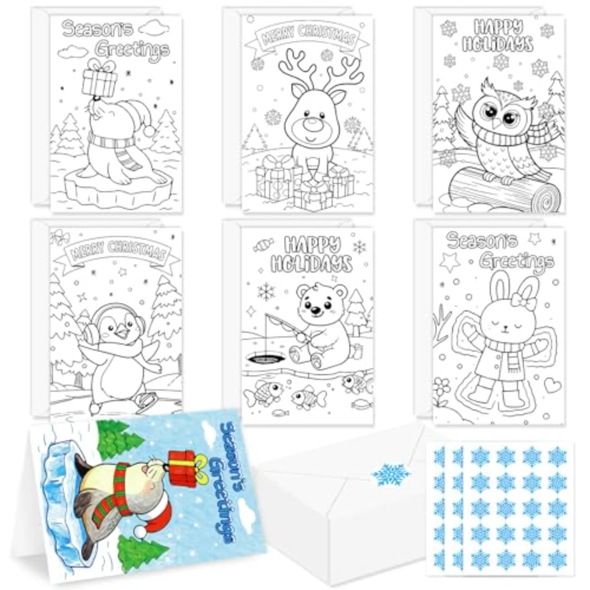 24 Packs Winter Christmas Color Your Own Cards Greeting Card DIY Coloring