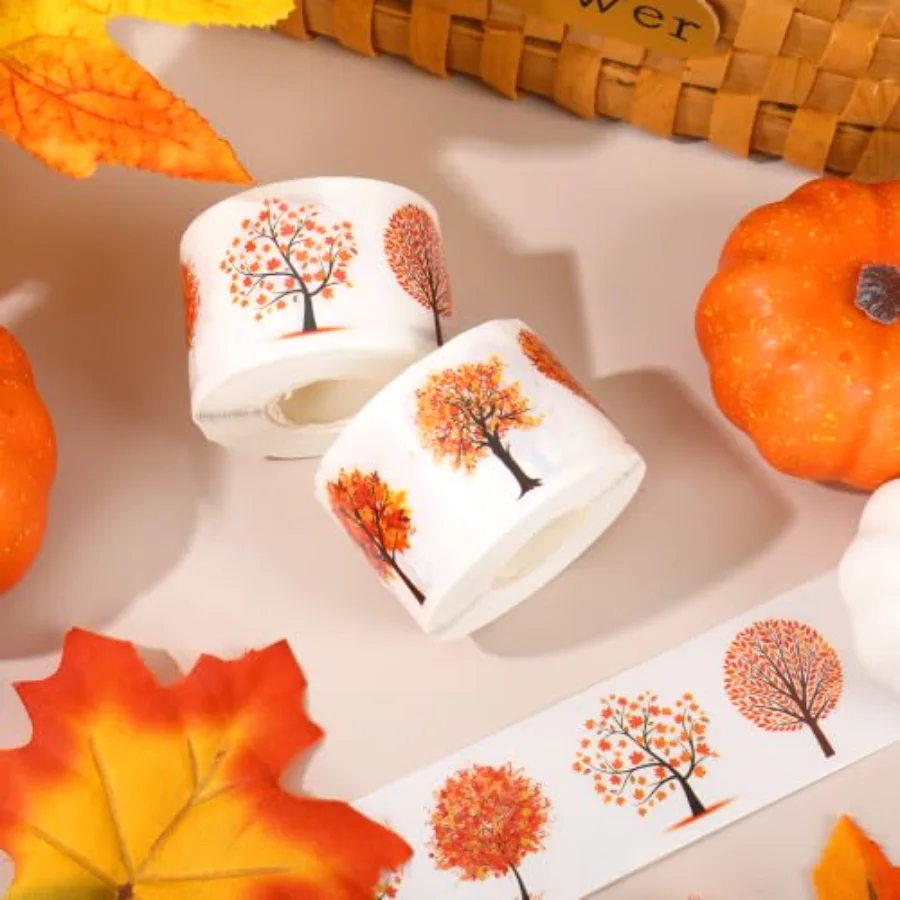 1000 Pcs Clear Fall Stickers Roll Seal Stickers Autumn Tree Self-Adhesive, view 4
