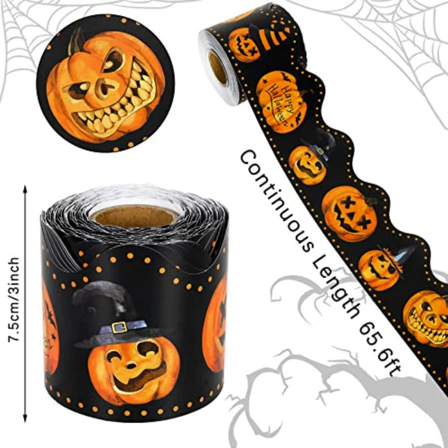 65.6 Ft Halloween Bulletin Board Borders Spooky Watercolor Pumpkin, view 2