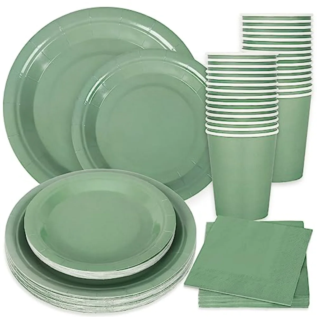 100Pcs Sage Green Tableware Set Wedding Disposable Dinnerware Set 50 Paper