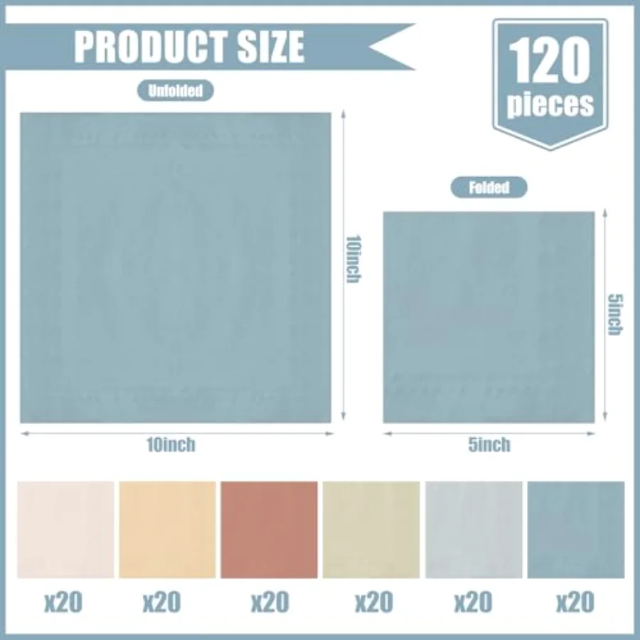 120 Sheet Neutral Color Cocktail Napkin 2 Ply Boho Dusty Blue Peach Cream, view 2