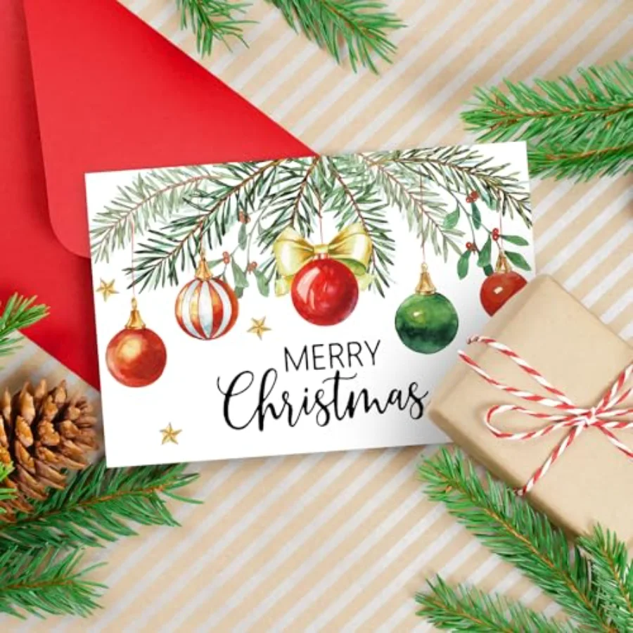 24 Packs Merry Christmas Greeting Cards with Envelopes Stickers Red Xmas, view 4