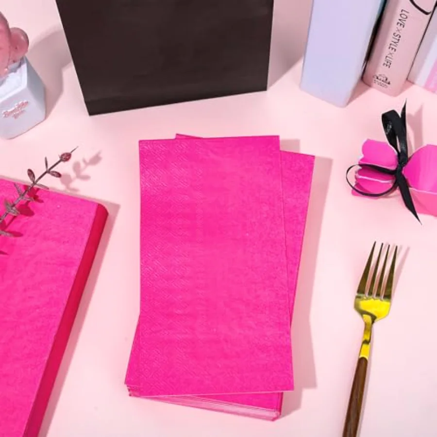 200 Pcs Hot Pink Guest Napkins Disposable Paper Dinner Napkin Party, view 4