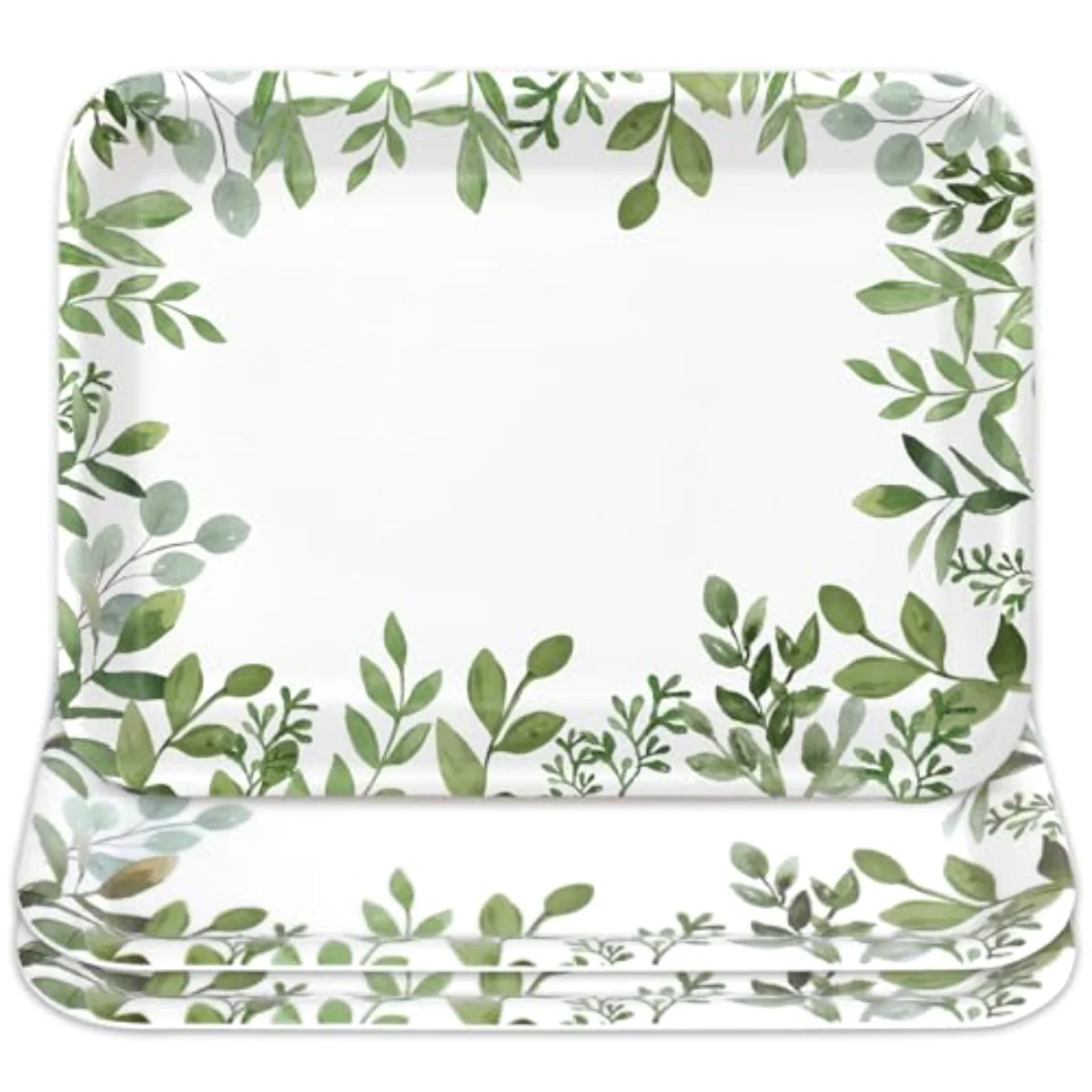 3Pcs Greenery Serving Trays Reusable Melamine Platters Green Leaves