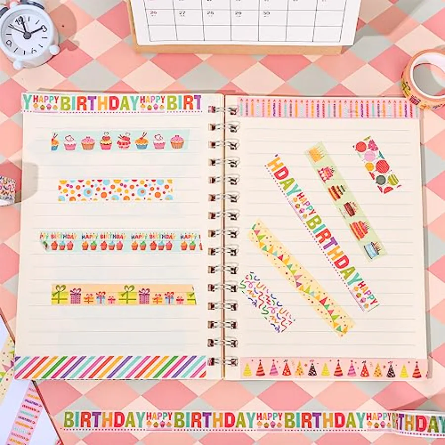 12 Roll Happy Birthday Washi Tape Cartoon Colorful Cake Candles Washi, view 4