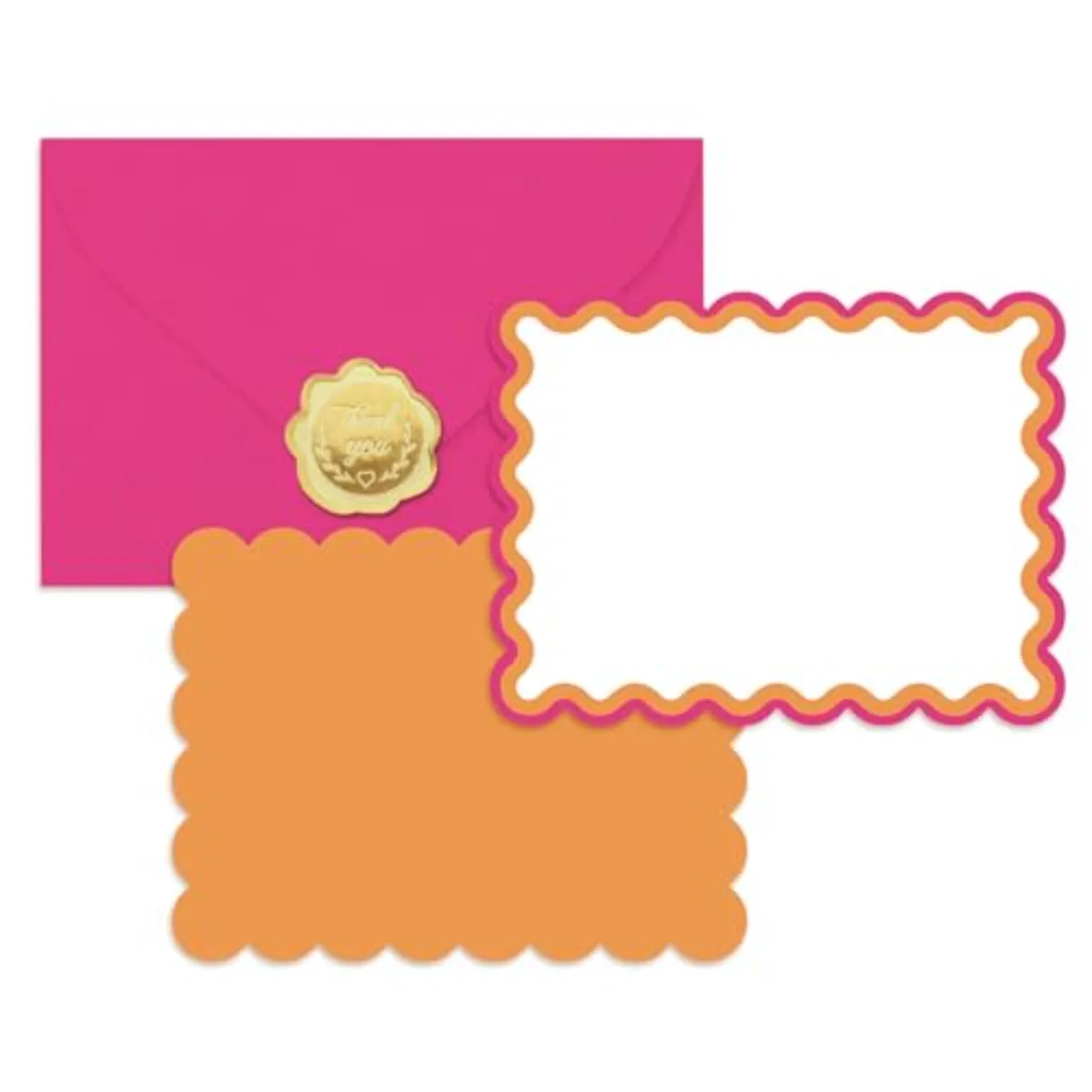 24Pcs Flat Blank Notes with Envelopes Stickers Pink Orange Scalloped